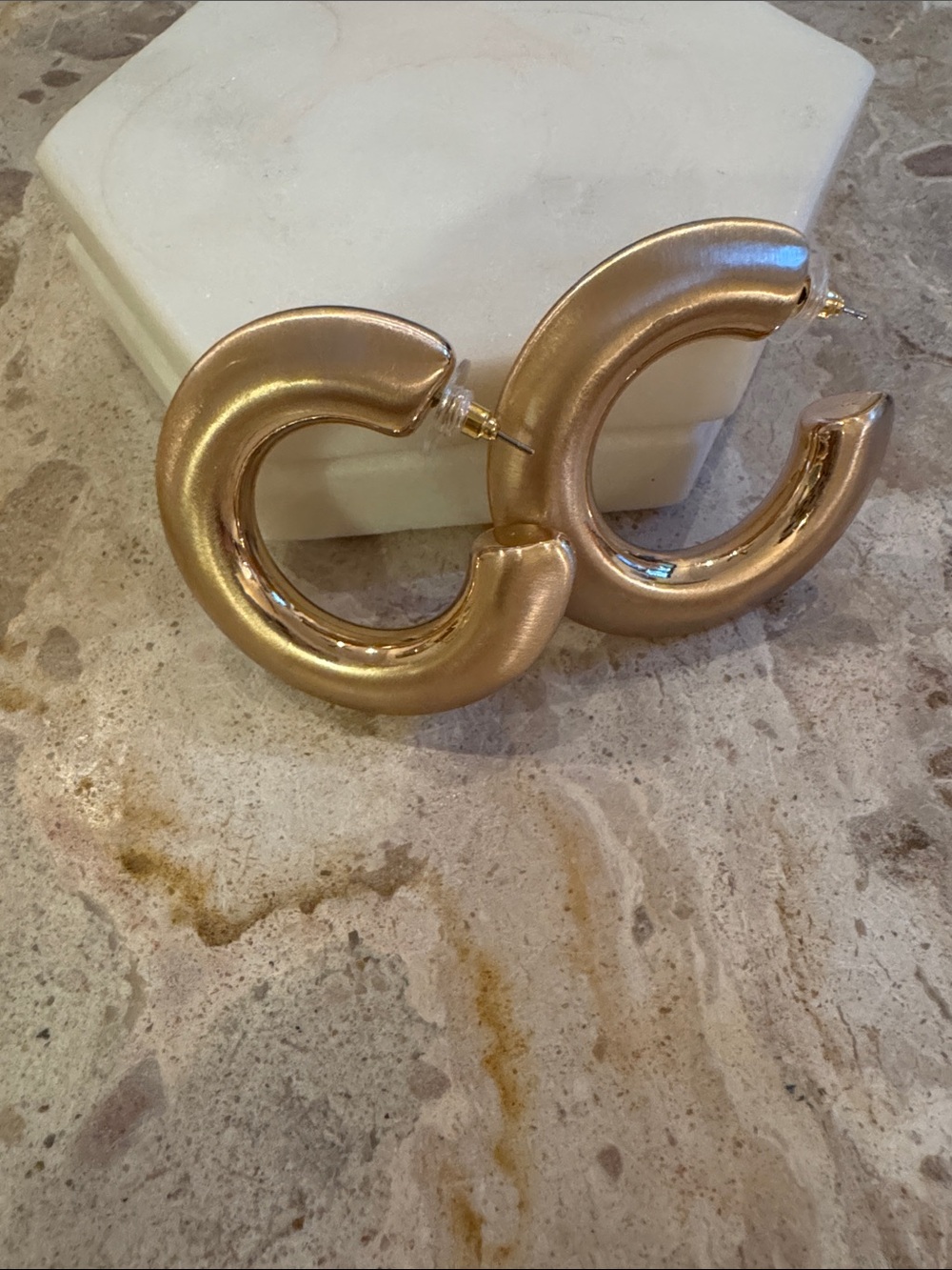 Chunky Metallic Matte Gold Hoop Earrings